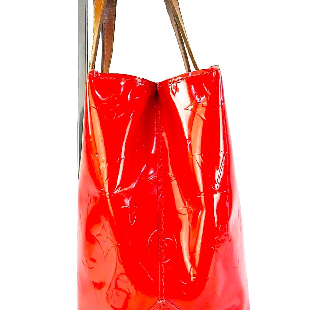 Auth LOUIS VUITTON Reade PM Red Vernis Leather Tote Hand Bag Purse made ๐ซ๐ท - Picture 4 of 11